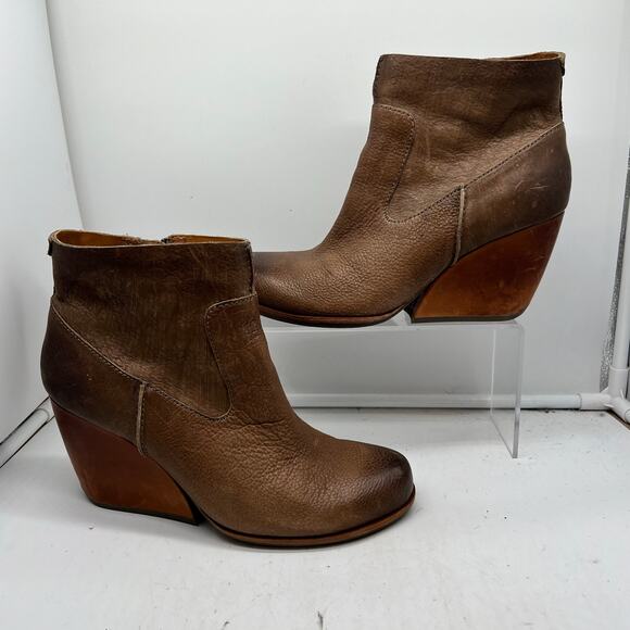 Kork-Ease Ankle Boots Womens 9 MICHELLE Brown Leather Wedge Bootie K27722 - Picture 1 of 8